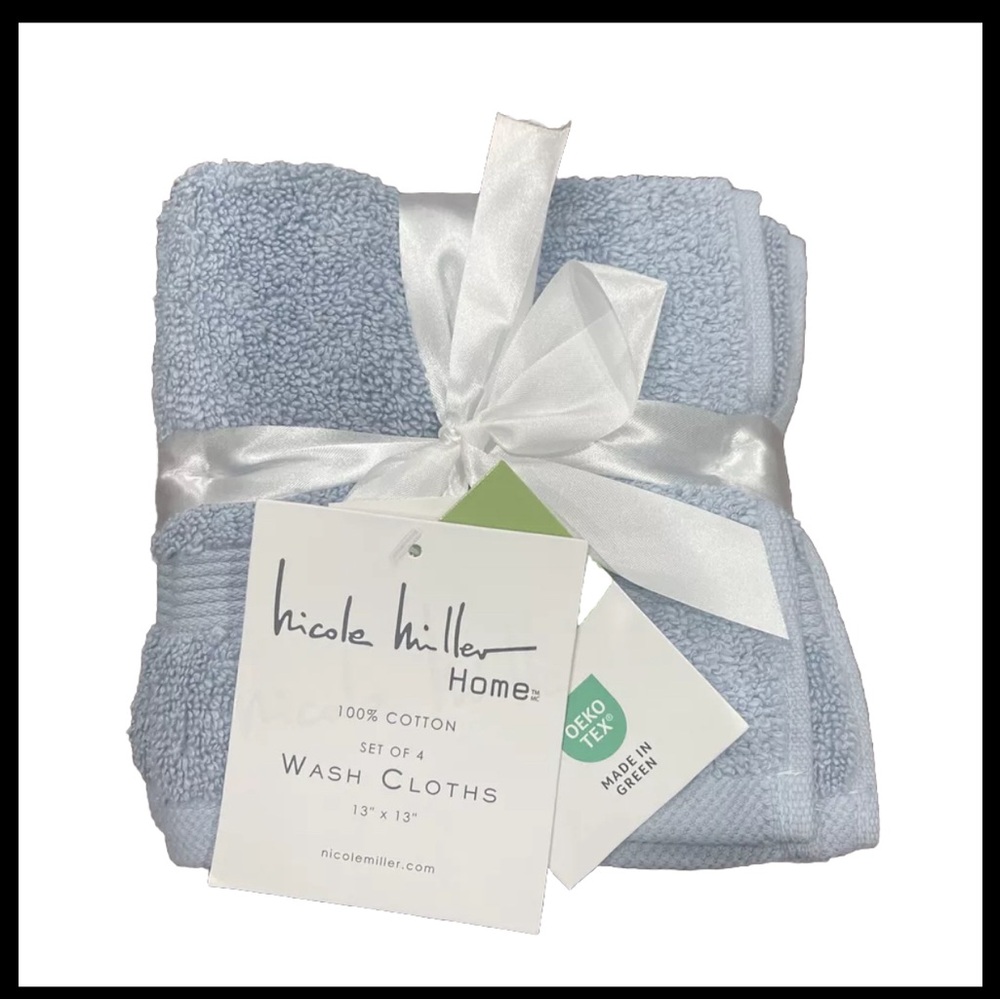 Nicole Miller 4 Pck 0 Twist Combed Loop Soft Cotton Wash Cloths 13x13 Angel Blue